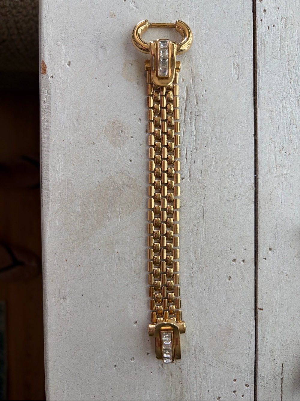 Givenchy Signed Gold Tone Chain Bracelet Baguette Crystal, Channel-Set 7"